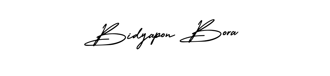 You should practise on your own different ways (AmerikaSignatureDemo-Regular) to write your name (Bidyapon Bora) in signature. don't let someone else do it for you. Bidyapon Bora signature style 3 images and pictures png