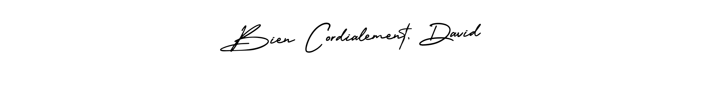 It looks lik you need a new signature style for name Bien Cordialement, David. Design unique handwritten (AmerikaSignatureDemo-Regular) signature with our free signature maker in just a few clicks. Bien Cordialement, David signature style 3 images and pictures png