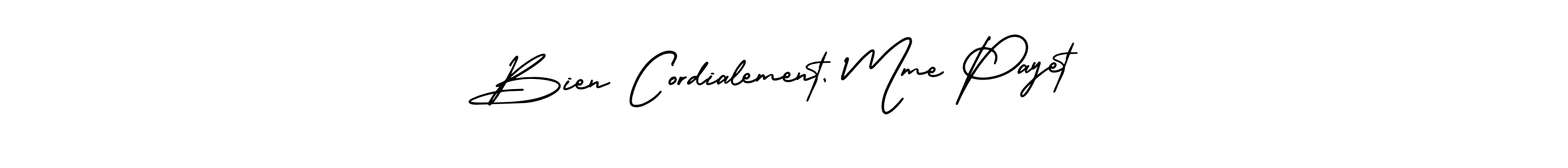This is the best signature style for the Bien Cordialement, Mme Payet name. Also you like these signature font (AmerikaSignatureDemo-Regular). Mix name signature. Bien Cordialement, Mme Payet signature style 3 images and pictures png