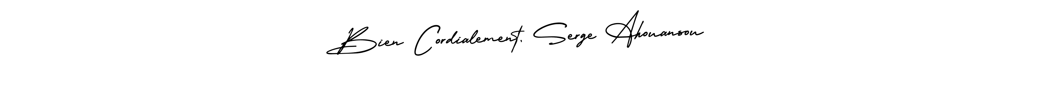 The best way (AmerikaSignatureDemo-Regular) to make a short signature is to pick only two or three words in your name. The name Bien Cordialement, Serge Ahouansou include a total of six letters. For converting this name. Bien Cordialement, Serge Ahouansou signature style 3 images and pictures png