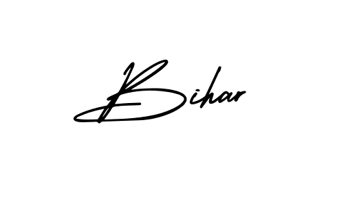 You should practise on your own different ways (AmerikaSignatureDemo-Regular) to write your name (Bihar) in signature. don't let someone else do it for you. Bihar signature style 3 images and pictures png