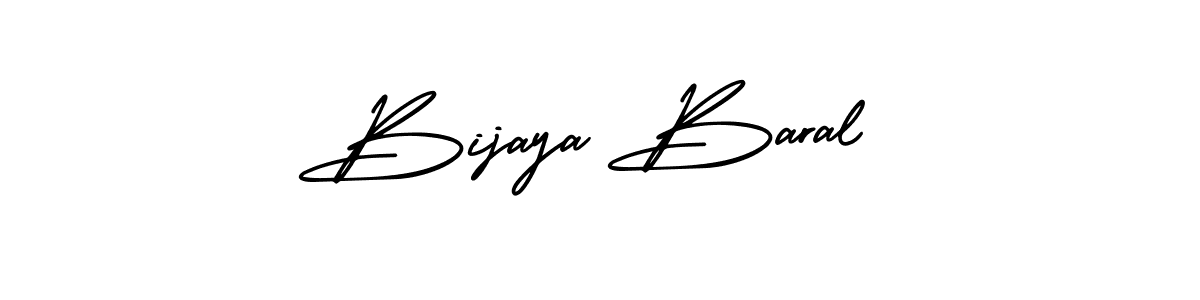 You should practise on your own different ways (AmerikaSignatureDemo-Regular) to write your name (Bijaya Baral) in signature. don't let someone else do it for you. Bijaya Baral signature style 3 images and pictures png