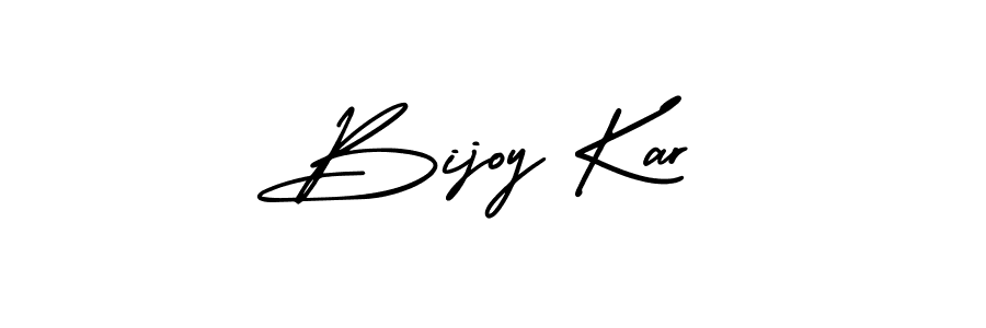 The best way (AmerikaSignatureDemo-Regular) to make a short signature is to pick only two or three words in your name. The name Bijoy Kar include a total of six letters. For converting this name. Bijoy Kar signature style 3 images and pictures png