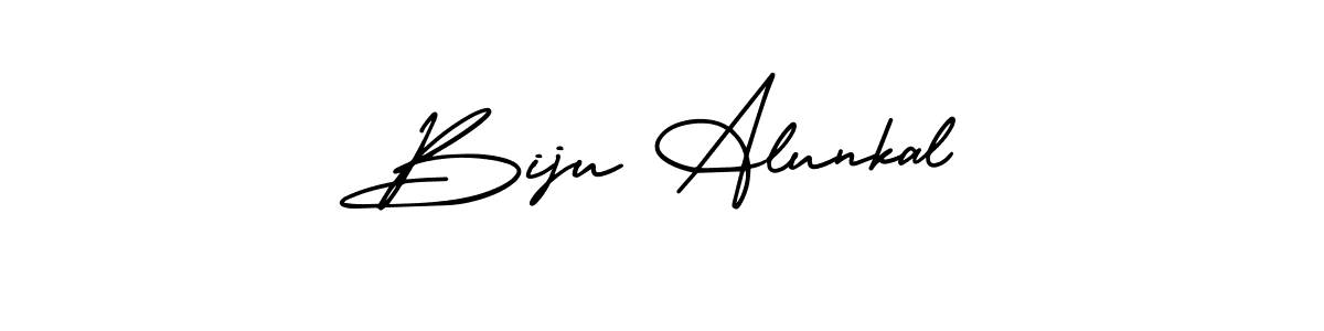 You should practise on your own different ways (AmerikaSignatureDemo-Regular) to write your name (Biju Alunkal) in signature. don't let someone else do it for you. Biju Alunkal signature style 3 images and pictures png