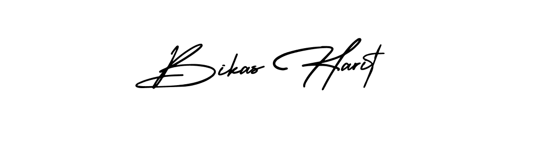 The best way (AmerikaSignatureDemo-Regular) to make a short signature is to pick only two or three words in your name. The name Bikas Harit include a total of six letters. For converting this name. Bikas Harit signature style 3 images and pictures png