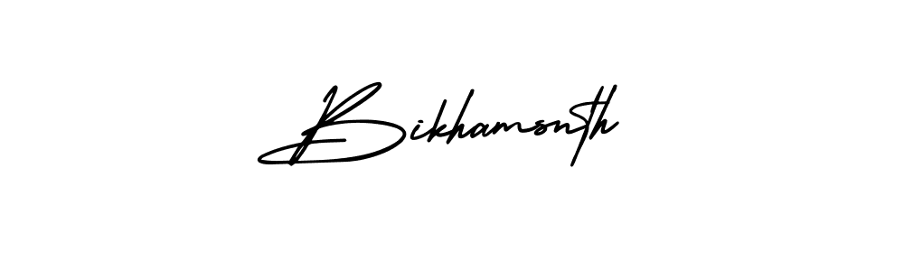 The best way (AmerikaSignatureDemo-Regular) to make a short signature is to pick only two or three words in your name. The name Bikhamsnth include a total of six letters. For converting this name. Bikhamsnth signature style 3 images and pictures png