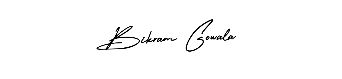 The best way (AmerikaSignatureDemo-Regular) to make a short signature is to pick only two or three words in your name. The name Bikram Gowala include a total of six letters. For converting this name. Bikram Gowala signature style 3 images and pictures png