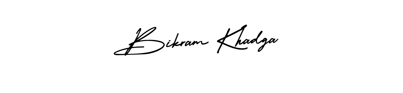 You should practise on your own different ways (AmerikaSignatureDemo-Regular) to write your name (Bikram Khadga) in signature. don't let someone else do it for you. Bikram Khadga signature style 3 images and pictures png