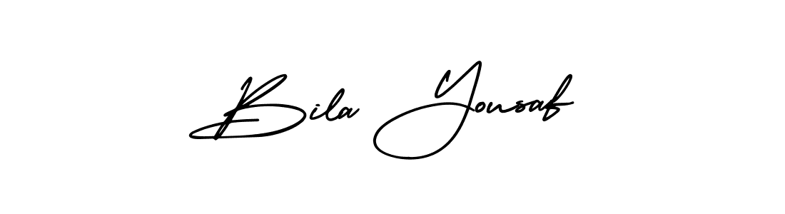 You should practise on your own different ways (AmerikaSignatureDemo-Regular) to write your name (Bila Yousaf) in signature. don't let someone else do it for you. Bila Yousaf signature style 3 images and pictures png