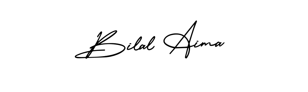 The best way (AmerikaSignatureDemo-Regular) to make a short signature is to pick only two or three words in your name. The name Bilal Aima include a total of six letters. For converting this name. Bilal Aima signature style 3 images and pictures png