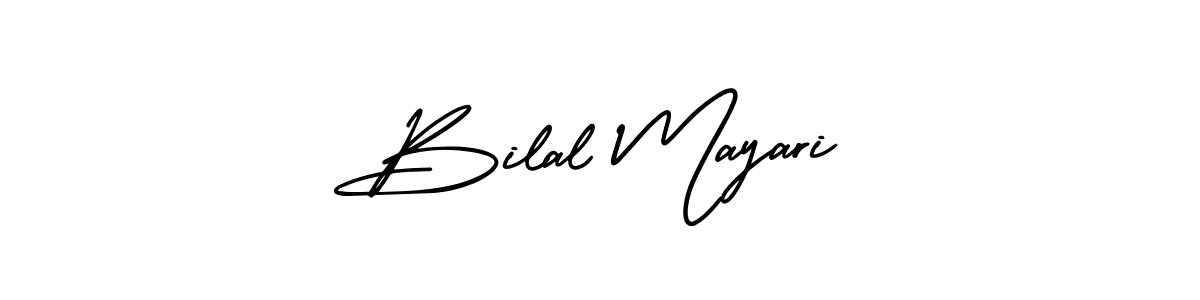 You should practise on your own different ways (AmerikaSignatureDemo-Regular) to write your name (Bilal Mayari) in signature. don't let someone else do it for you. Bilal Mayari signature style 3 images and pictures png