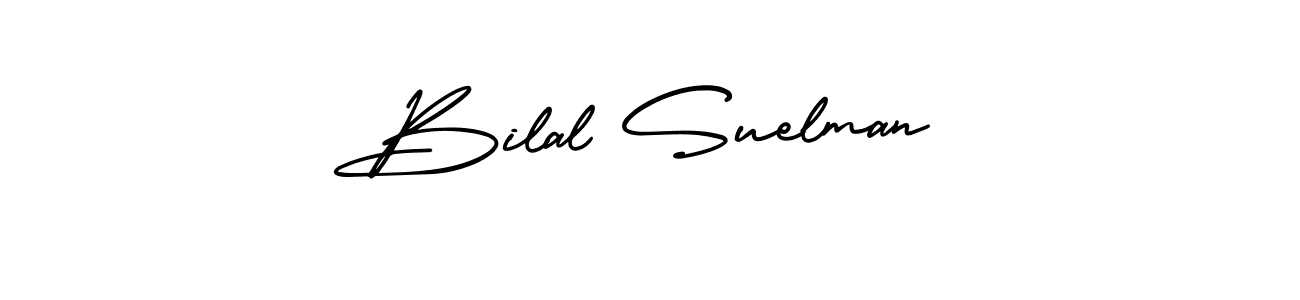 The best way (AmerikaSignatureDemo-Regular) to make a short signature is to pick only two or three words in your name. The name Bilal Suelman include a total of six letters. For converting this name. Bilal Suelman signature style 3 images and pictures png