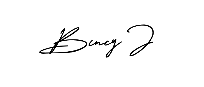 You should practise on your own different ways (AmerikaSignatureDemo-Regular) to write your name (Bincy J) in signature. don't let someone else do it for you. Bincy J signature style 3 images and pictures png