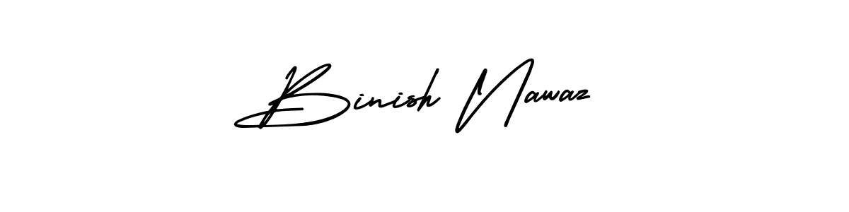 The best way (AmerikaSignatureDemo-Regular) to make a short signature is to pick only two or three words in your name. The name Binish Nawaz include a total of six letters. For converting this name. Binish Nawaz signature style 3 images and pictures png