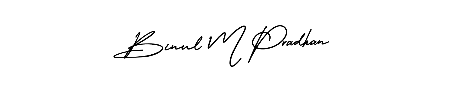 This is the best signature style for the Binul M Pradhan name. Also you like these signature font (AmerikaSignatureDemo-Regular). Mix name signature. Binul M Pradhan signature style 3 images and pictures png