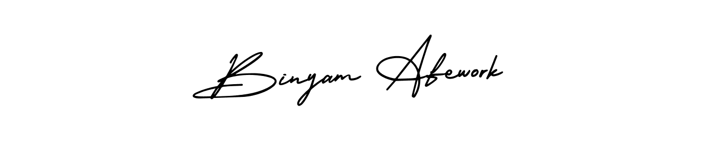 The best way (AmerikaSignatureDemo-Regular) to make a short signature is to pick only two or three words in your name. The name Binyam Afework include a total of six letters. For converting this name. Binyam Afework signature style 3 images and pictures png