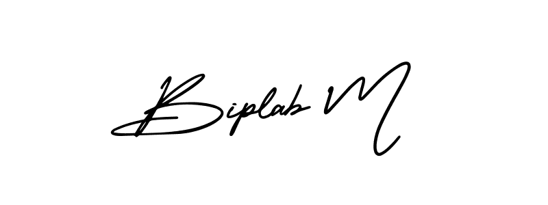 You should practise on your own different ways (AmerikaSignatureDemo-Regular) to write your name (Biplab M) in signature. don't let someone else do it for you. Biplab M signature style 3 images and pictures png