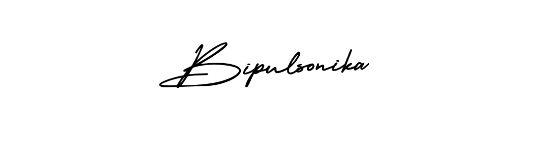You should practise on your own different ways (AmerikaSignatureDemo-Regular) to write your name (Bipulsonika) in signature. don't let someone else do it for you. Bipulsonika signature style 3 images and pictures png