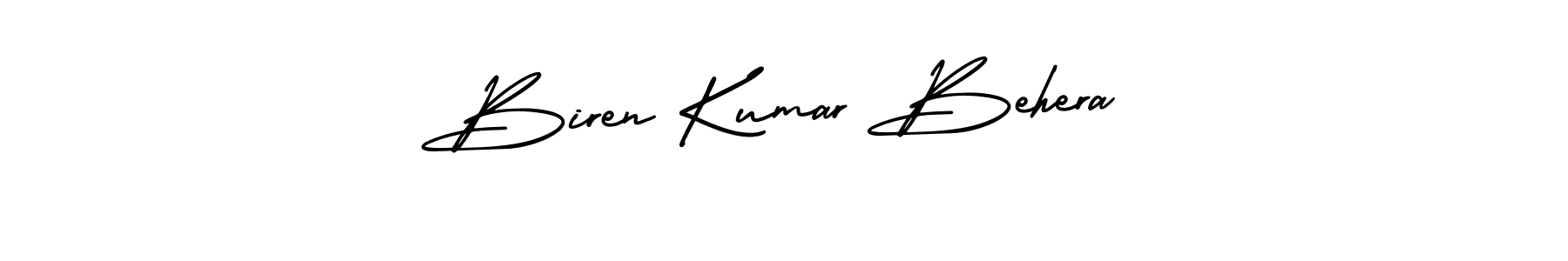 The best way (AmerikaSignatureDemo-Regular) to make a short signature is to pick only two or three words in your name. The name Biren Kumar Behera include a total of six letters. For converting this name. Biren Kumar Behera signature style 3 images and pictures png