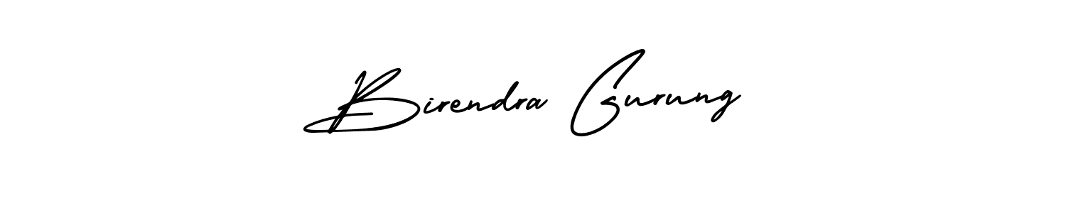 The best way (AmerikaSignatureDemo-Regular) to make a short signature is to pick only two or three words in your name. The name Birendra Gurung include a total of six letters. For converting this name. Birendra Gurung signature style 3 images and pictures png