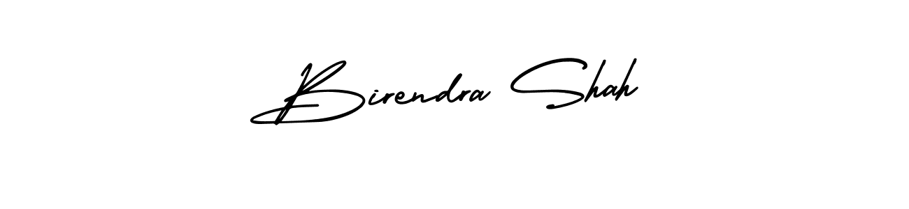 The best way (AmerikaSignatureDemo-Regular) to make a short signature is to pick only two or three words in your name. The name Birendra Shah include a total of six letters. For converting this name. Birendra Shah signature style 3 images and pictures png