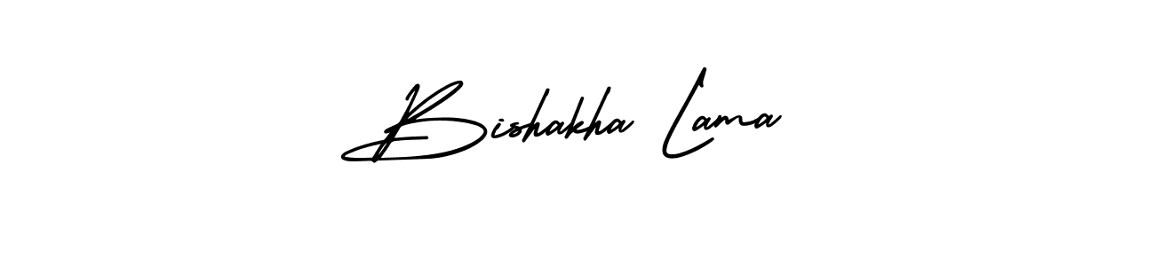 You should practise on your own different ways (AmerikaSignatureDemo-Regular) to write your name (Bishakha Lama) in signature. don't let someone else do it for you. Bishakha Lama signature style 3 images and pictures png