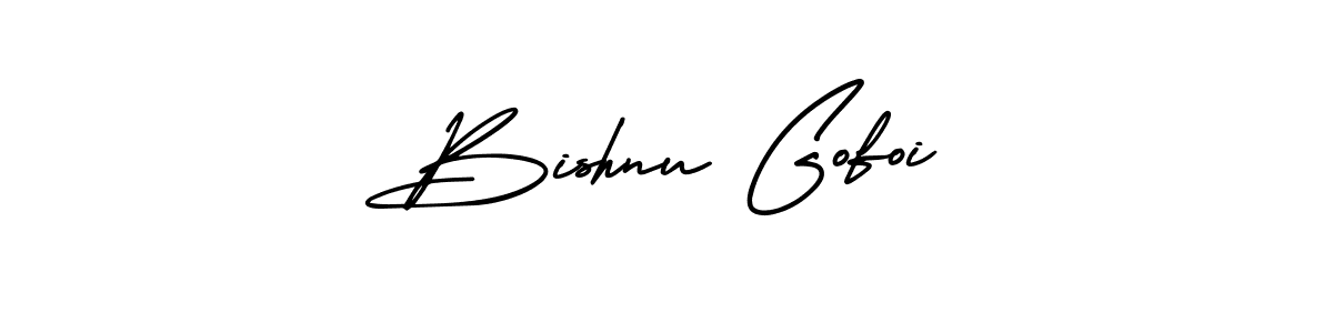 You should practise on your own different ways (AmerikaSignatureDemo-Regular) to write your name (Bishnu Gofoi) in signature. don't let someone else do it for you. Bishnu Gofoi signature style 3 images and pictures png