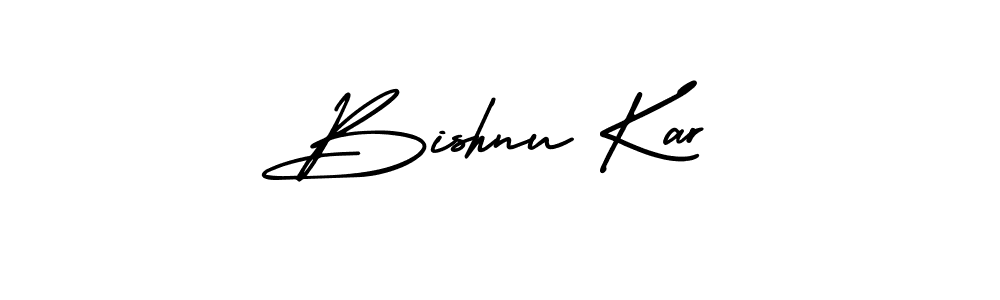 The best way (AmerikaSignatureDemo-Regular) to make a short signature is to pick only two or three words in your name. The name Bishnu Kar include a total of six letters. For converting this name. Bishnu Kar signature style 3 images and pictures png