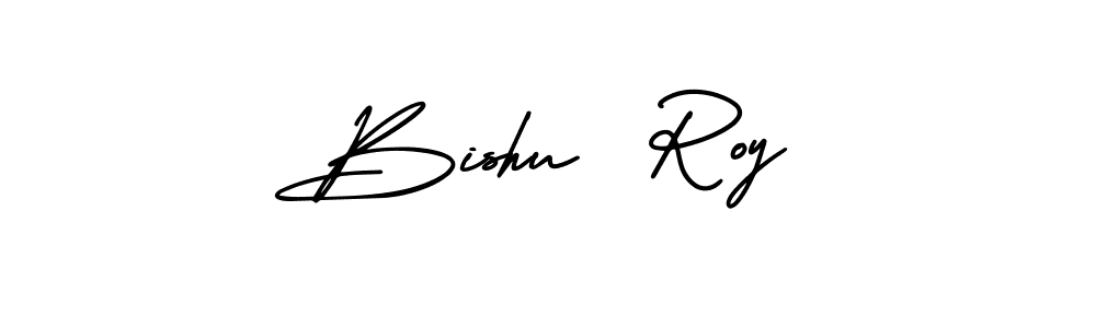 The best way (AmerikaSignatureDemo-Regular) to make a short signature is to pick only two or three words in your name. The name Bishu  Roy include a total of six letters. For converting this name. Bishu  Roy signature style 3 images and pictures png