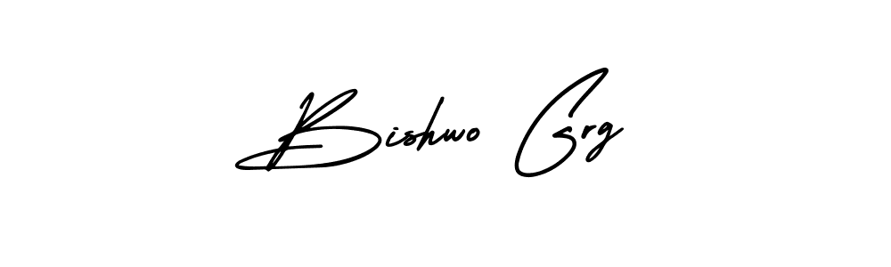 You should practise on your own different ways (AmerikaSignatureDemo-Regular) to write your name (Bishwo Grg) in signature. don't let someone else do it for you. Bishwo Grg signature style 3 images and pictures png