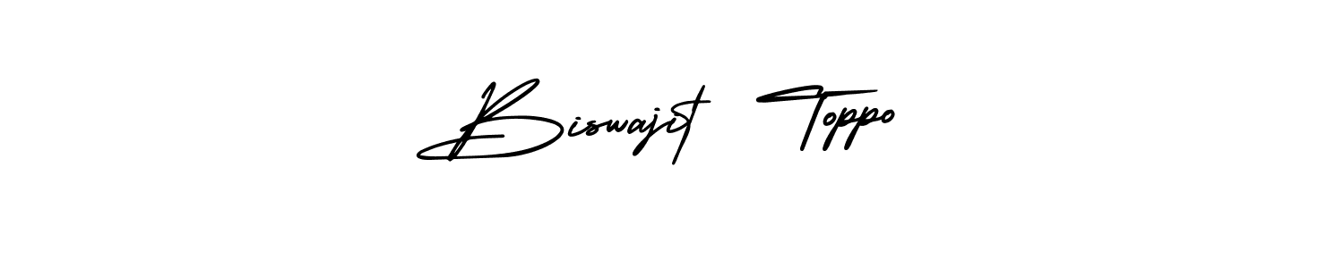 The best way (AmerikaSignatureDemo-Regular) to make a short signature is to pick only two or three words in your name. The name Biswajit  Toppo include a total of six letters. For converting this name. Biswajit  Toppo signature style 3 images and pictures png