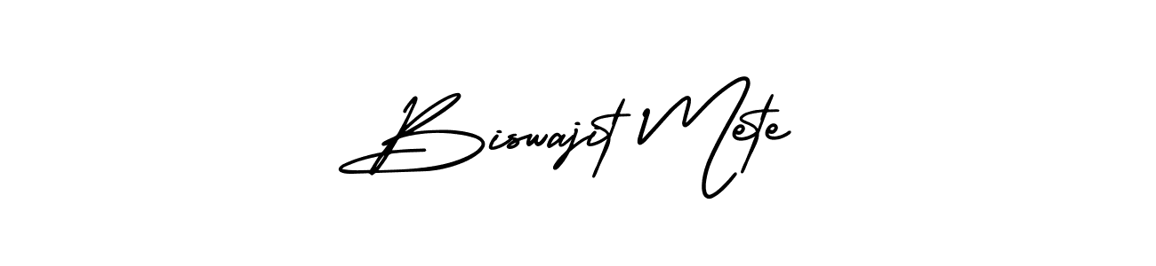 The best way (AmerikaSignatureDemo-Regular) to make a short signature is to pick only two or three words in your name. The name Biswajit Mete include a total of six letters. For converting this name. Biswajit Mete signature style 3 images and pictures png