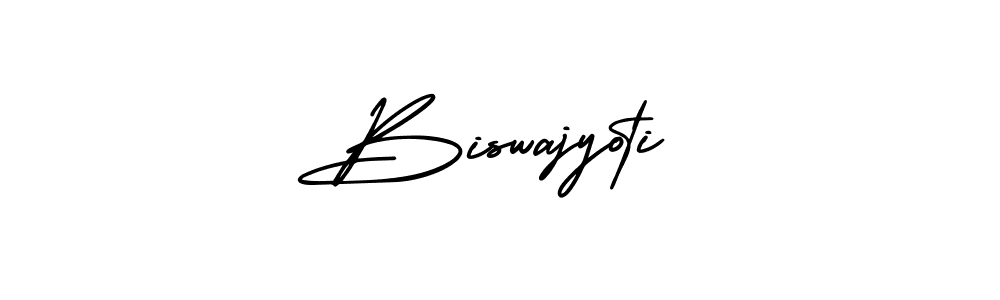 The best way (AmerikaSignatureDemo-Regular) to make a short signature is to pick only two or three words in your name. The name Biswajyoti include a total of six letters. For converting this name. Biswajyoti signature style 3 images and pictures png