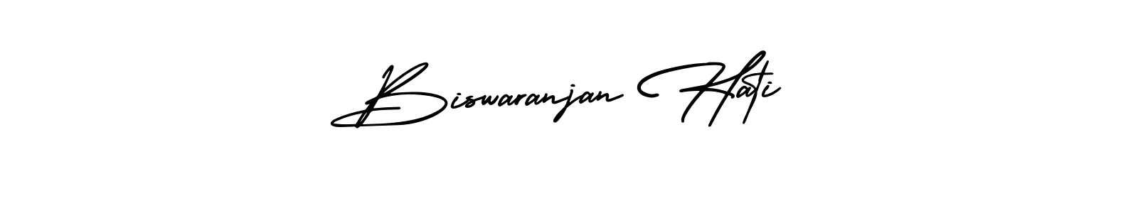 The best way (AmerikaSignatureDemo-Regular) to make a short signature is to pick only two or three words in your name. The name Biswaranjan Hati include a total of six letters. For converting this name. Biswaranjan Hati signature style 3 images and pictures png