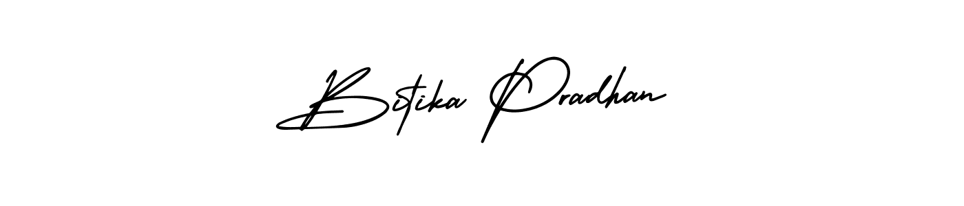 You should practise on your own different ways (AmerikaSignatureDemo-Regular) to write your name (Bitika Pradhan) in signature. don't let someone else do it for you. Bitika Pradhan signature style 3 images and pictures png