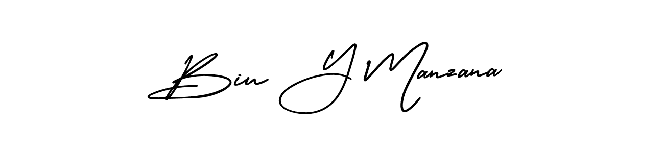 AmerikaSignatureDemo-Regular is a professional signature style that is perfect for those who want to add a touch of class to their signature. It is also a great choice for those who want to make their signature more unique. Get Biu Y Manzana name to fancy signature for free. Biu Y Manzana signature style 3 images and pictures png