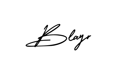 You should practise on your own different ways (AmerikaSignatureDemo-Regular) to write your name (Blayr) in signature. don't let someone else do it for you. Blayr signature style 3 images and pictures png