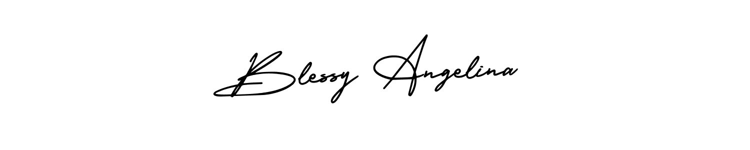 You should practise on your own different ways (AmerikaSignatureDemo-Regular) to write your name (Blessy Angelina) in signature. don't let someone else do it for you. Blessy Angelina signature style 3 images and pictures png