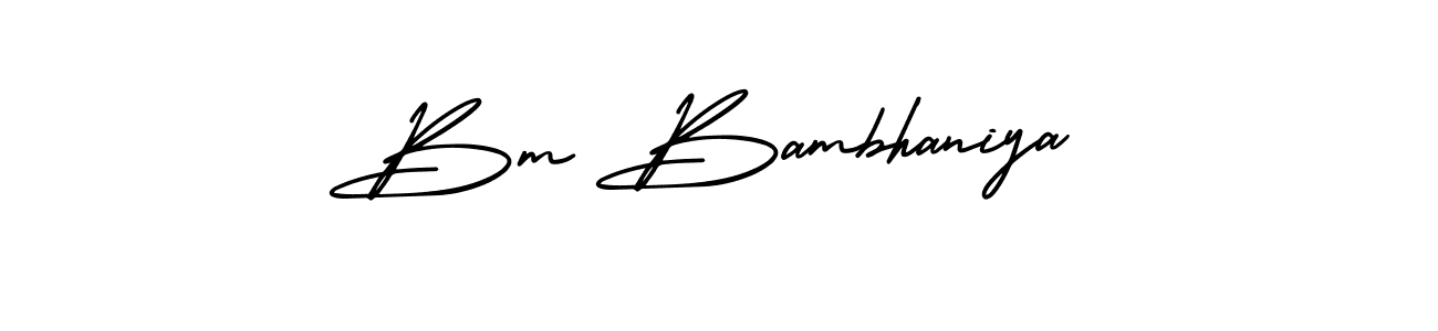 The best way (AmerikaSignatureDemo-Regular) to make a short signature is to pick only two or three words in your name. The name Bm Bambhaniya include a total of six letters. For converting this name. Bm Bambhaniya signature style 3 images and pictures png