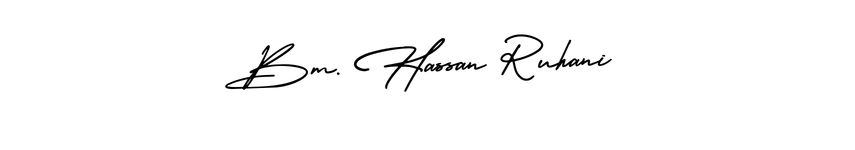 You should practise on your own different ways (AmerikaSignatureDemo-Regular) to write your name (Bm. Hassan Ruhani) in signature. don't let someone else do it for you. Bm. Hassan Ruhani signature style 3 images and pictures png