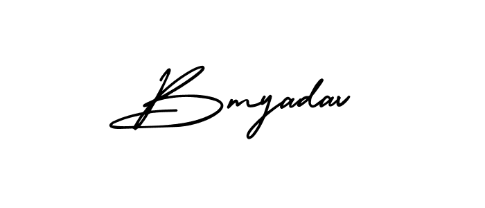 The best way (AmerikaSignatureDemo-Regular) to make a short signature is to pick only two or three words in your name. The name Bmyadav include a total of six letters. For converting this name. Bmyadav signature style 3 images and pictures png