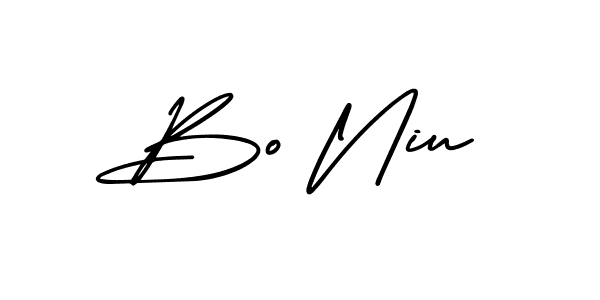 How to make Bo Niu name signature. Use AmerikaSignatureDemo-Regular style for creating short signs online. This is the latest handwritten sign. Bo Niu signature style 3 images and pictures png
