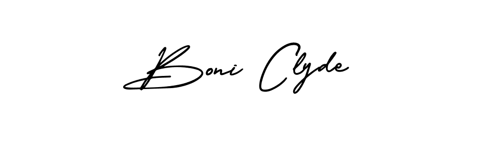 You should practise on your own different ways (AmerikaSignatureDemo-Regular) to write your name (Boni Clyde) in signature. don't let someone else do it for you. Boni Clyde signature style 3 images and pictures png