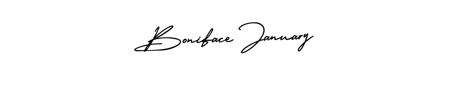 How to make Boniface January name signature. Use AmerikaSignatureDemo-Regular style for creating short signs online. This is the latest handwritten sign. Boniface January signature style 3 images and pictures png