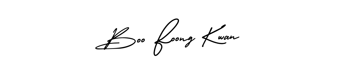 The best way (AmerikaSignatureDemo-Regular) to make a short signature is to pick only two or three words in your name. The name Boo Foong Kwan include a total of six letters. For converting this name. Boo Foong Kwan signature style 3 images and pictures png