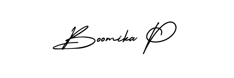 How to make Boomika P name signature. Use AmerikaSignatureDemo-Regular style for creating short signs online. This is the latest handwritten sign. Boomika P signature style 3 images and pictures png