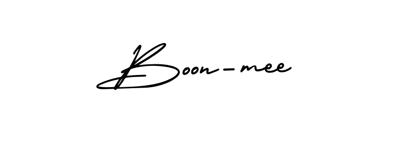 The best way (AmerikaSignatureDemo-Regular) to make a short signature is to pick only two or three words in your name. The name Boon-mee include a total of six letters. For converting this name. Boon-mee signature style 3 images and pictures png