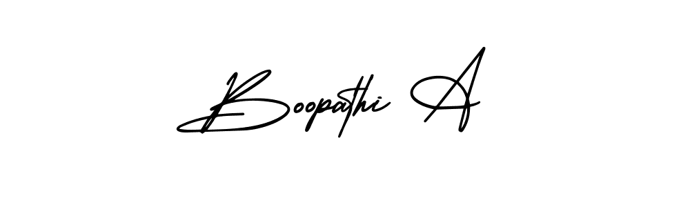 The best way (AmerikaSignatureDemo-Regular) to make a short signature is to pick only two or three words in your name. The name Boopathi A include a total of six letters. For converting this name. Boopathi A signature style 3 images and pictures png