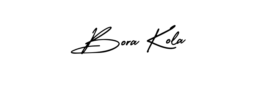 You should practise on your own different ways (AmerikaSignatureDemo-Regular) to write your name (Bora Kola) in signature. don't let someone else do it for you. Bora Kola signature style 3 images and pictures png