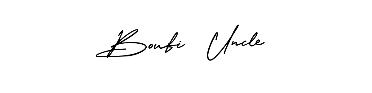You should practise on your own different ways (AmerikaSignatureDemo-Regular) to write your name (Boufi  Uncle) in signature. don't let someone else do it for you. Boufi  Uncle signature style 3 images and pictures png